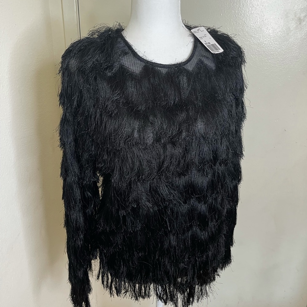 Forever21 black long sleeve eyelash fringe sweater